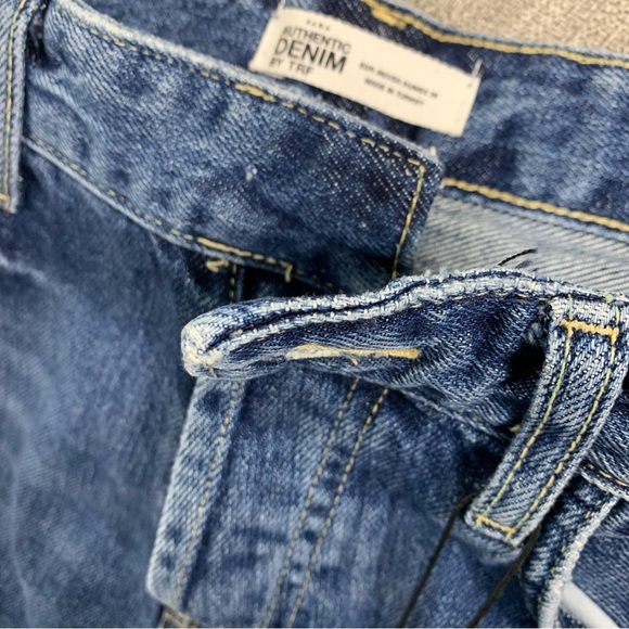 Zara Denim High Rise Button Fly Split Raw Hem Wide Leg Jeans Size 4 - Picture 9 of 10